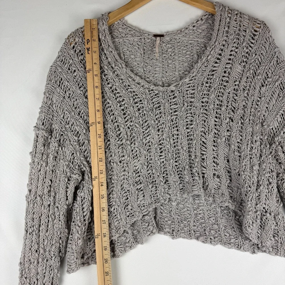 Free People Womens Chunky Knit Cropped Gray Sweater Pullover Boho Cozy XS